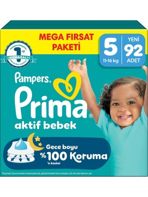 Prima Aktif Bebek Mega Fırsat Paketi 5 Beden 92 Adet