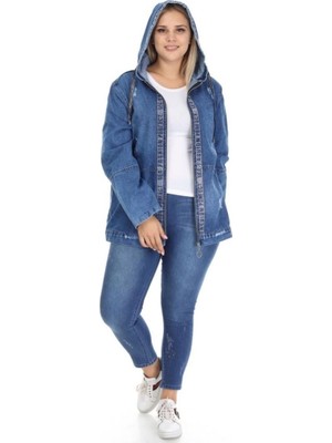 Haimoda Kadın Kot Mont Büyük Beden Taş Işli Kapüşonlu