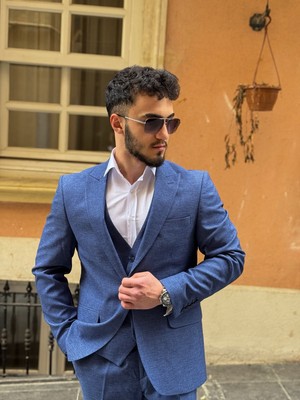 Dupont Classics Dupont Erkek Slim Fit 6 Drop Yelekli Takım Elbise - Sivri Yaka Çift Yırtmaçlı