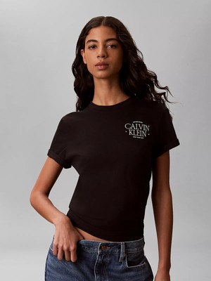 Calvin Klein Kadın Normal Kalıp Göğsünde Ck Logo Imzalı Kısa Kollu Siyah T-Shirt LV047G836G-UB1