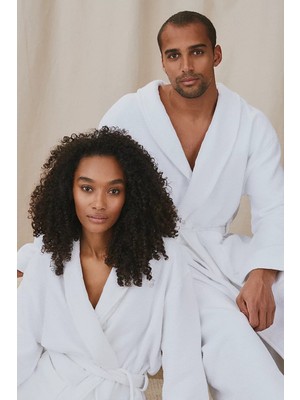 The White Company Organik Pamuk Çift Taraflı Waffle Desenli Unisex Bornoz
