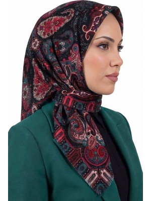 Hadiora Kadın Fuşya Turkuaz Paisley Desenli Flamlı Dimi Eşarp