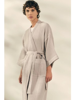 The White Company Organik Pamuk Waffle Desenli Uzun Kadın Bornoz
