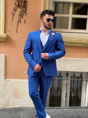 Dupont Classics Dupont Erkek Slim Fit 6 Drop Yelekli Takım Elbise - Sivri Yaka Çift Yırtmaçlı