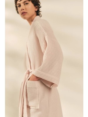 The White Company Organik Pamuk Waffle Desenli Uzun Kadın Bornoz