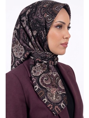 Hadiora Kadın Lila Siyah Paisley Desenli Flamlı Dimi Eşarp