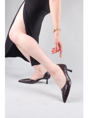 Birikon Belait Karnı Yarık Rugan Kroko Stiletto Kahverengi