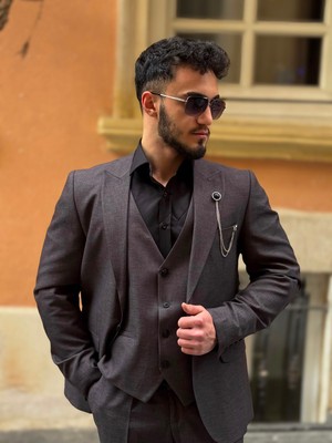 Dupont Classics Dupont Erkek Slim Fit 6 Drop Yelekli Takım Elbise - Sivri Yaka Çift Yırtmaçlı