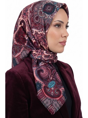 Hadiora Kadın Mürdüm Lila Paisley Desenli Flamlı Dimi Eşarp