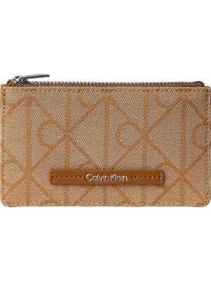 Calvin Klein Kadın Fermuarlı Monogram Ck Logo Desenli Kart Bölmeli Kahverengi Kartlık LV04F1162G-8DZ