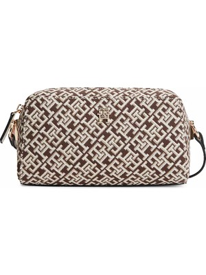 Tommy Hilfiger Kadın Th Monogram Desenli Fermuarlı Bej Omuz Çantası AW0AW18864-0F4