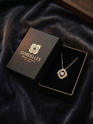 Gordelles Kadın Altın Renk 316L Çelik Kararmaz Dans Eden Taşlı Zirkon Geometrik Kolye