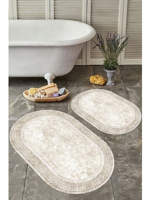 Empressco Yıkanabilir, Kaymaz Tabanlı Oval Banyo Paspası 2'li Set