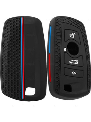 Alazpay BMW Uyumlu Silikon Desen Şeritli Anahtar Kılıfı - 1 3 5 7 Serisi F30 F25 F20 F18 F16 F15 F10 & X1 X3 X4 X5 X6 (1 Adet)