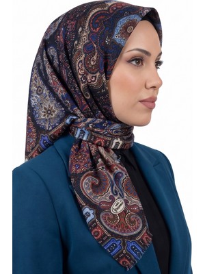 Hadiora Kadın Mavi Kahve Paisley Desenli Flamlı Dimi Eşarp