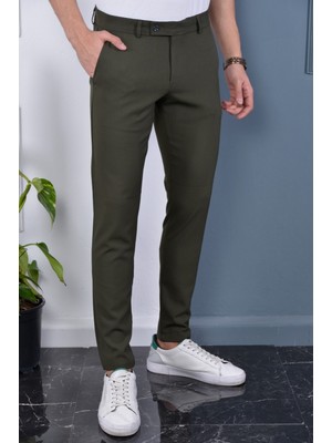 Bürke Erkek Haki  Renk Italyan Kesim Slimfit Kumaş Pantolon