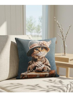 Believe BELİEVE MRS CAT JAKARLI DOKUMA GOBLEN DEKORATİF  KIRLENT 45*45