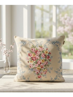 Believe Blue Roses Jakarlı Dokuma Goblen Dekoratif Kırlent 40*40