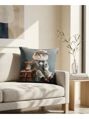 Believe BELİEVE MR CAT JAKARLI DOKUMA GOBLEN DEKORATİF KIRLENT 45*45