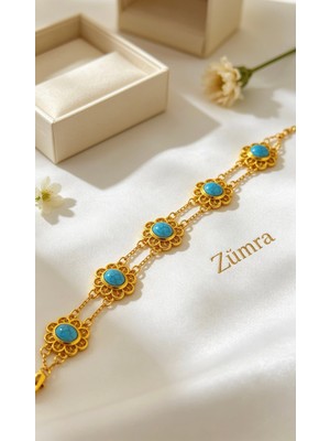 Zümra Store Otantik Altın Kaplama Turkuaz Halef Bileklik