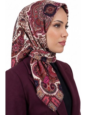 Hadiora Kadın Pembe Kahve Paisley Desenli Flamlı Dimi Eşarp