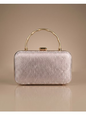 Lyra Vague Toz Pembe Gold Metal Detaylı Abiye El Çantası