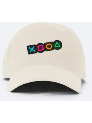 Jantifox Unisex, 100% Koton, Tasarlanabilir ve Ayarlanabilir Bej Şapka : Oyun Sembollü Patchli