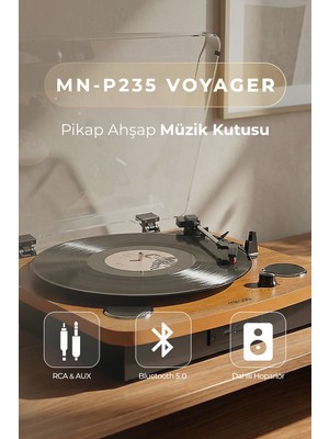 Mikado Nostalgia MN-P235 VOYAGER Ahşap Pikap Müzik Kutusu USB-BT 3.5mm AUXINRCAO Destekli Şık Tasarım