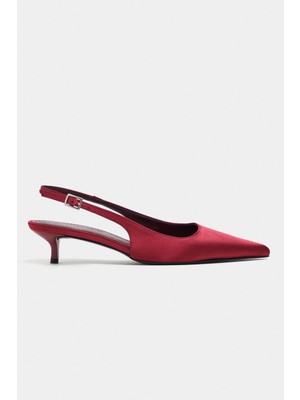 Nişantaşı Shoes Rovia Bordo Saten Sivri Burun Ince Topuklu Kadın Ayakkabı
