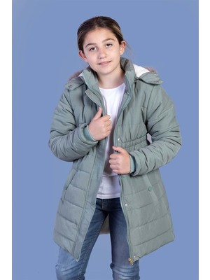 Toontoy Kids Toontoy Kız Çocuk Beli Lastikli Kapüşonlu Içi Kürklü Kaban