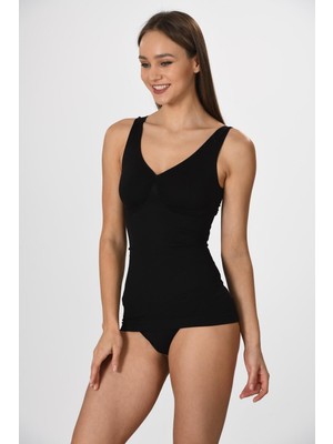 Cotonhause 1002 Bayan Kalın Askılı Siyah Korseli Atlet
