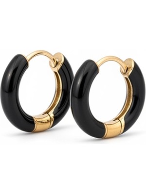 Lyra Noir Siyah Gold Halka Çelik Kadın Küpe