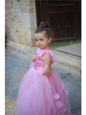 Patiska Nostalji Kostüm Kız Çocuk Abiyesi Pembe Renk Gösterişli Silüet Özel Olay İçin