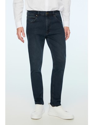 Morven  Erkek Lacivert Denim 5 Cep Slim Fit Jean Kot Pantolon