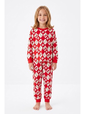 Bunny Hopp %100 Pamuk Uzun Kollu Mevsimlik Kiraz ve Çiçek Desenli Kız Çocuk Pijama Takımı