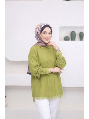 Suede Style 6394 - Şık, Rahat Viva Dantel Detaylı Kadın Gömlek
