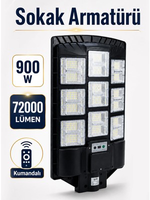 Badem10 Sokak Armatürü 900W 72000 Lümen Kumandalı LED Dış Mekan Bahçe Yol Aydınlatma Lambası