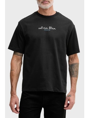 Calvin Klein % 100 Pamuk Logolu Grafik Baskılı Bisiklet Yaka T Shirt LV04RG816GUB1 Erkek T Shirt LV04RG816G Ub1