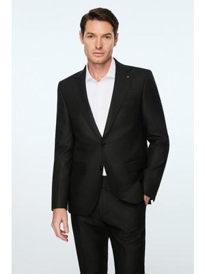 Morven  Erkek Siyah Poliviskon Slim Fit Mono Yaka Takım Elbise
