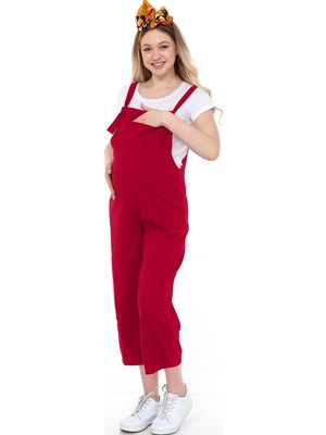 Luvmabelly Bordo Hamile Salopet %95 Pamuklu Günlük Kullanım İçin Rahat Kesim