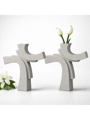 Karra Art Asimetrik Form Beton Vazo – Minimal & Sanatsal Dekor 2 Li