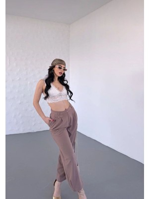 Nutika Düğme Detaylı Scuba Kumaş Harem Pantolon