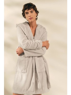The White Company Snuggle Kapüşonlu Kadın Peluş Bornoz