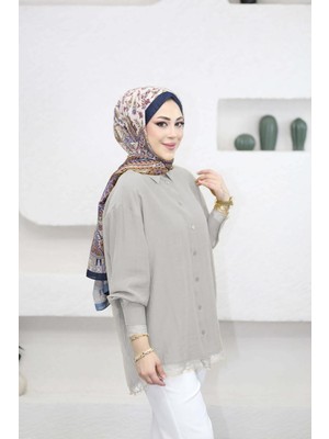Suede Style 6394 - Şık, Rahat Viva Dantel Detaylı Kadın Gömlek