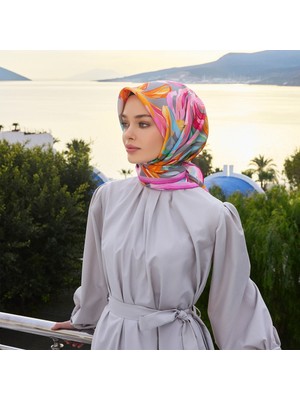 Belli Twill Ipek Eşarp Gri, Pembe, Turuncu