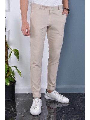 Bürke Erkek Krem  Renk Italyan Kesim Slimfit Kumaş Pantolon