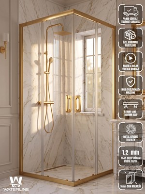 Waterline Kare Gold Profil 5 mm Temperli Cam  H190 cm