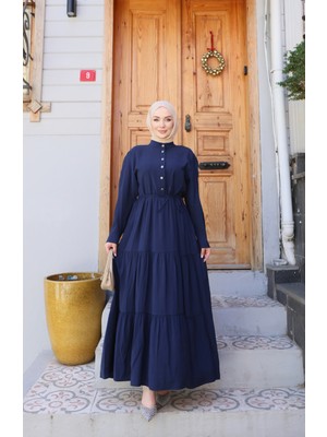 Nisum Moda Hakim Yaka Katlı Modal Elbise