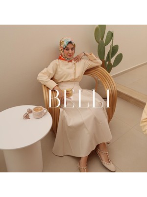 Belli Twill Ipek Eşarp Krem, Turuncu, Mavi