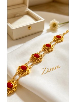 Zümra Store Otantik Altın Kaplama Bordo Halef Bileklik